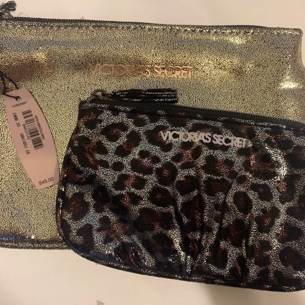 NWT! Set Of 2 VICTORIA’S SECRET Metallic GOLD COSMETIC MAKEUP BEAUTY BAGS